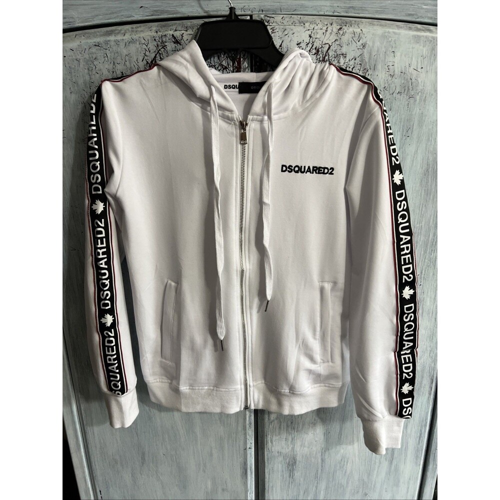 DSQUARED2 Hooded Zip Up Jacket White Medium Graphic NWOT